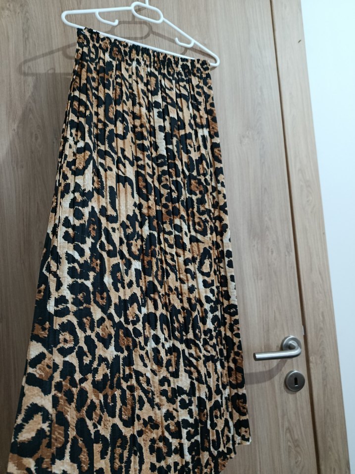 Kahverengi Leopar Desenli Kadın Uzun Pilili Etek - Görsel 2