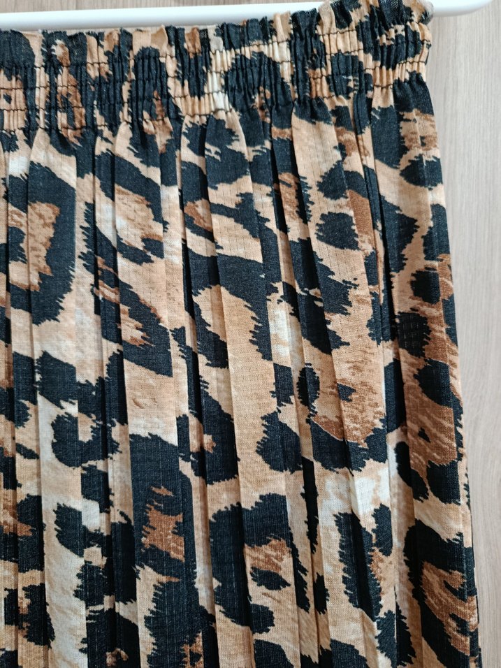 Kahverengi Leopar Desenli Kadın Uzun Pilili Etek - Görsel 3