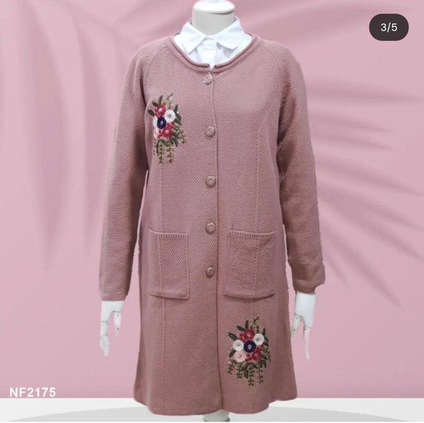 Uzun Örgü Kadın Hırka Nakışlı - Görsel 3