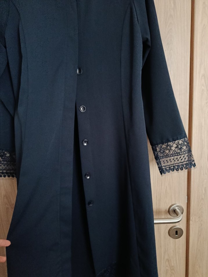 Düğmeli Lacivert Tül Detaylı Uzun Trenç - Görsel 2