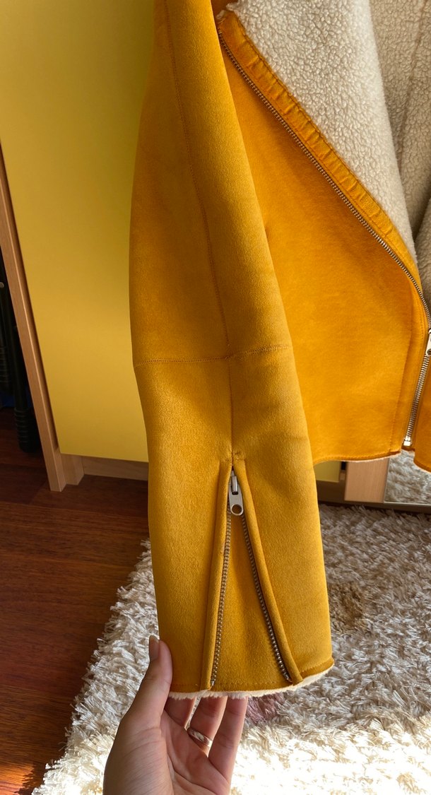 Kürklü Sarı Süet Kadın Ceket - Görsel 3