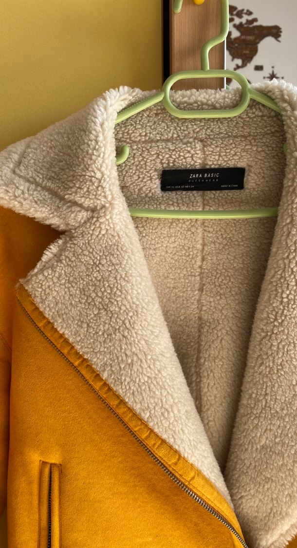 Kürklü Sarı Süet Kadın Ceket - Görsel 2