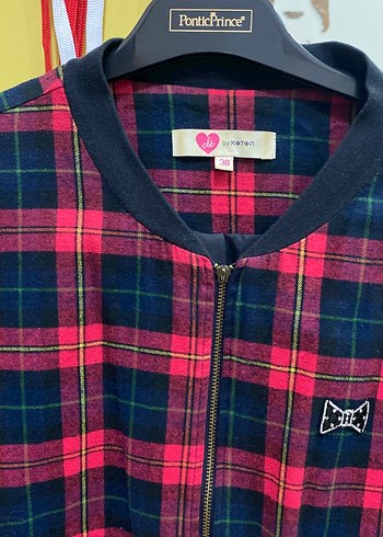 Düğmeli Kırmızı Ekose Kadın Ceket - Görsel 2