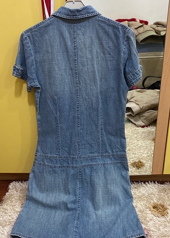 Düğmeli Kısa Kollu Kadın Denim Tulum - Görsel 3