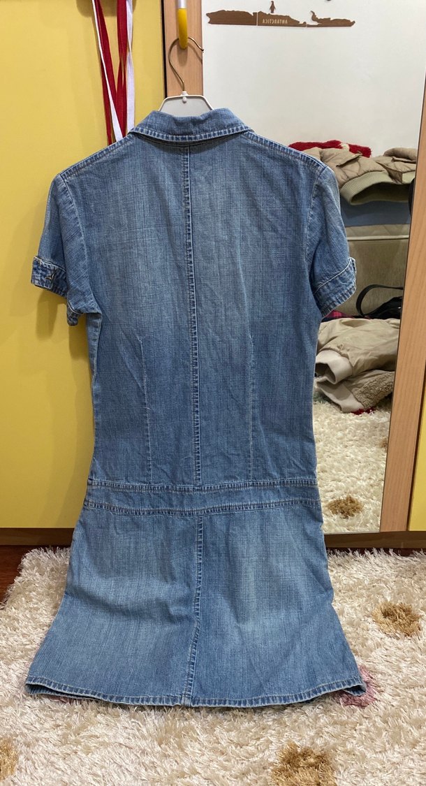 Düğmeli Kısa Kollu Kadın Denim Tulum - Görsel 3