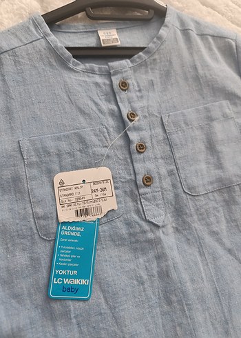24-36 Ay Beden mavi Renk Erkek Çocuk Gömlek Seti, Denim ve Baskılı