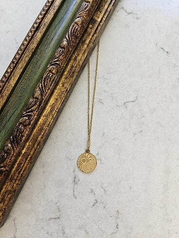 Çelik Güneş/Ay Kolye (Gold)