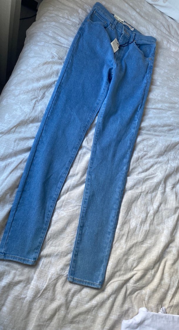 Düğmeli Kadın Mavi Denim Pantolon - Görsel 4