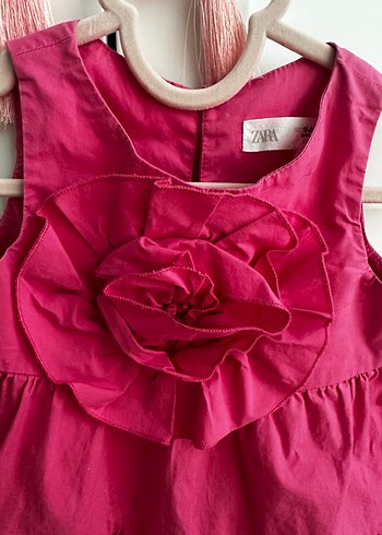 Kız Çocuk Pembe Keten Fırfırlı Elbise - Görsel 2