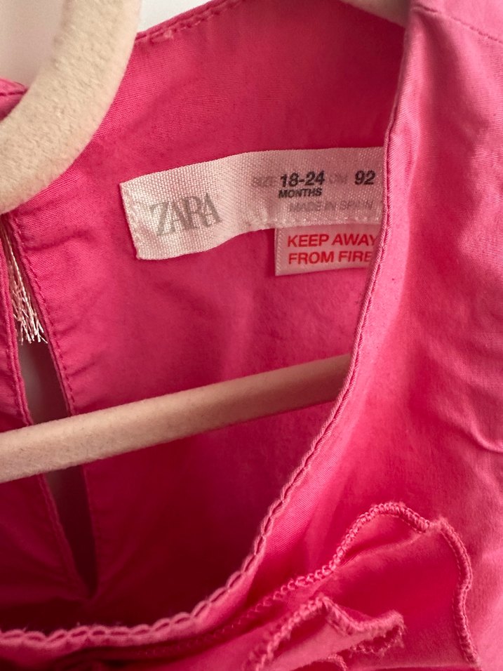 Kız Çocuk Pembe Keten Fırfırlı Elbise - Görsel 5