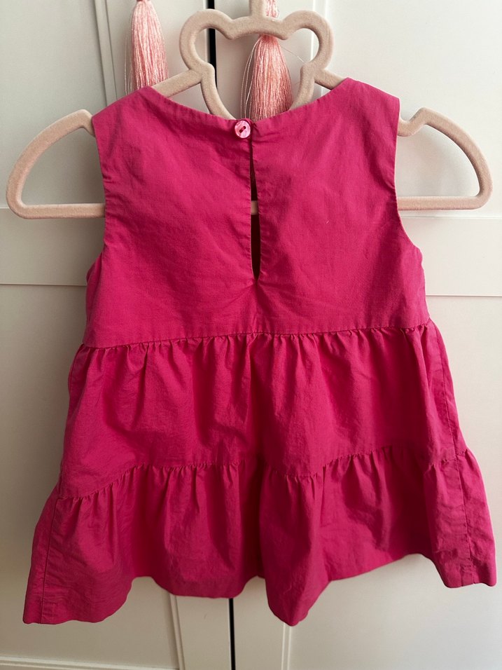 Kız Çocuk Pembe Keten Fırfırlı Elbise - Görsel 4