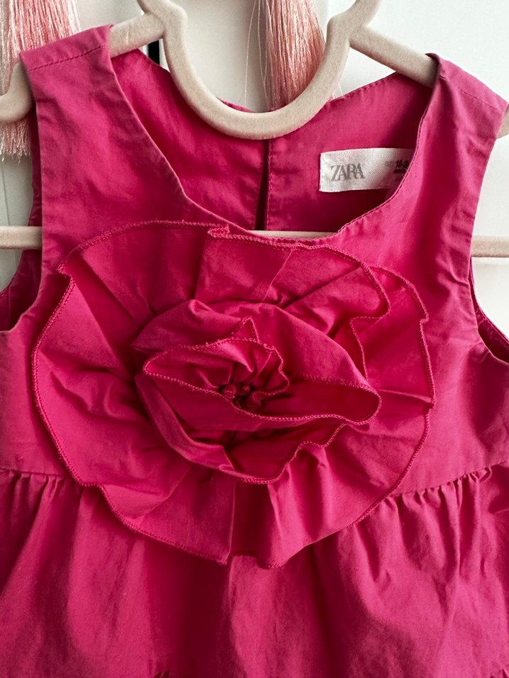 Kız Çocuk Pembe Keten Fırfırlı Elbise - Görsel 2