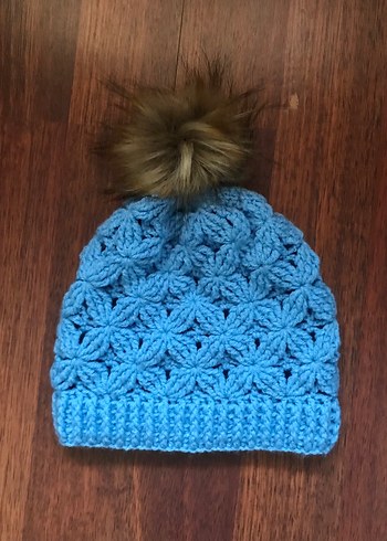 Mavi Örgü Ponponlu Kadın Bere - Görsel 2