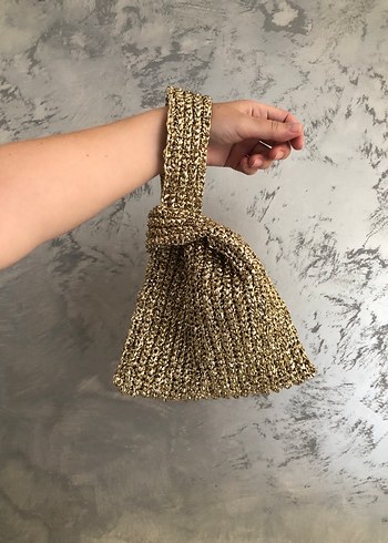 Diğer Gold hasır düğüm el çantası torba portföy