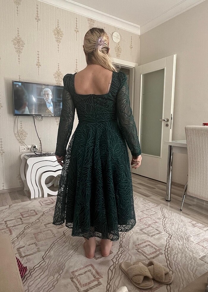 Yeşil içi simli abiye - Görsel 3