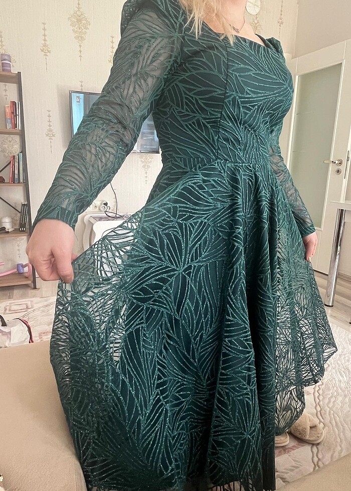 Yeşil içi simli abiye - Görsel 2