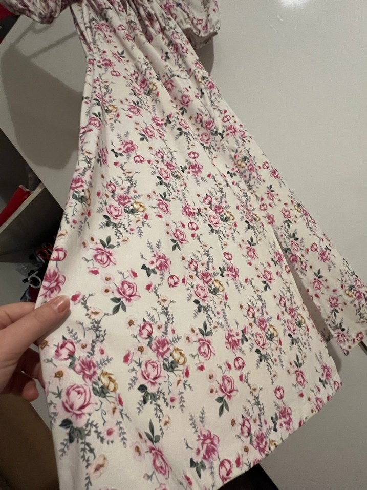 Çiçek Desenli Straplez Midi Elbise - Görsel 2