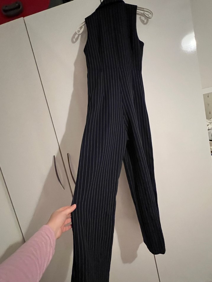 Lacivert Çizgili Uzun Kadın Tulum - Görsel 4