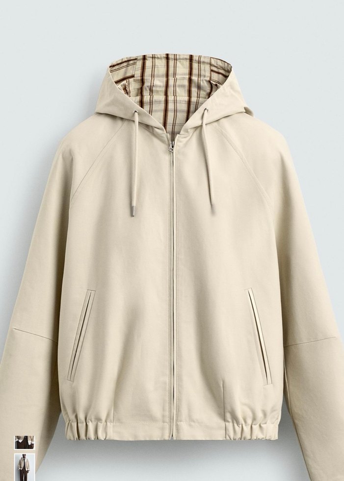 Kapüşonlu Bej Keten Ceket - Görsel 2