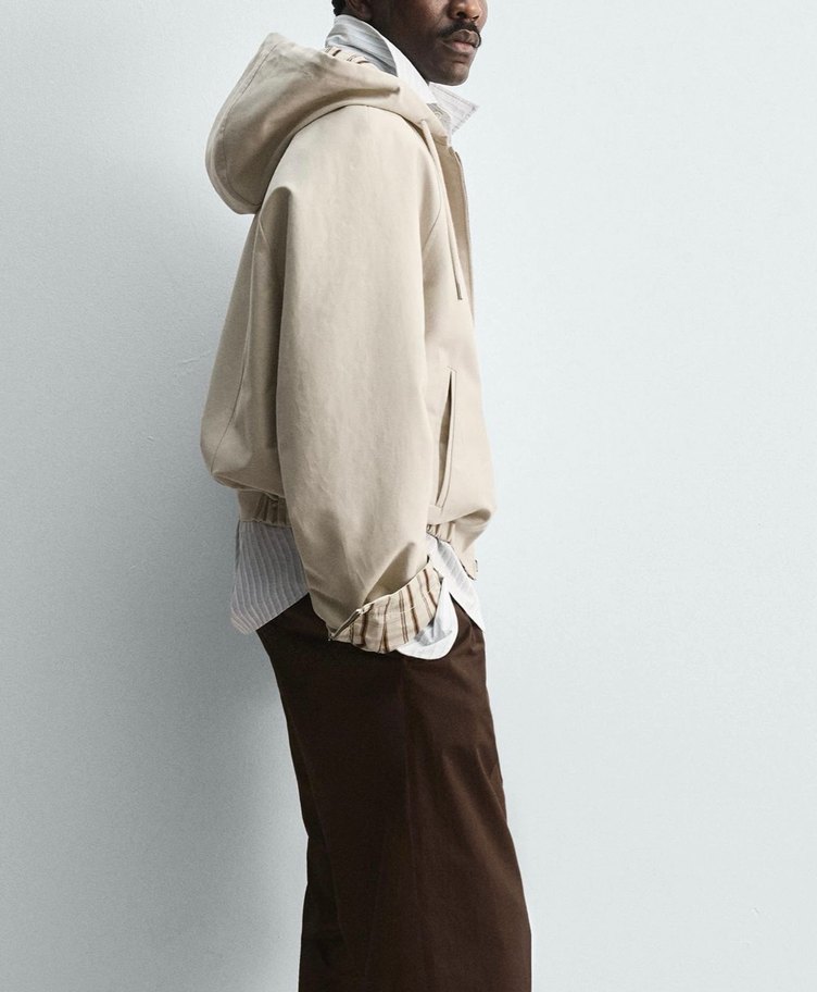 Kapüşonlu Bej Keten Ceket - Görsel 5