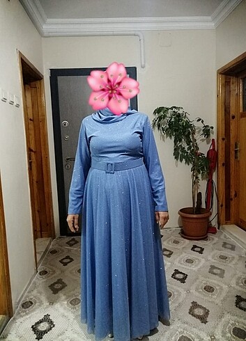 Diğer Simli mavi tesettür elbise 