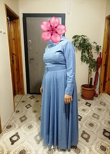 46 Beden Simli mavi tesettür elbise 