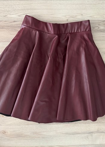 Diğer Bordo Deri Mini Etek Fermuarlı