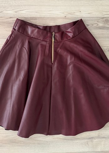 Bordo Deri Mini Etek Fermuarlı
