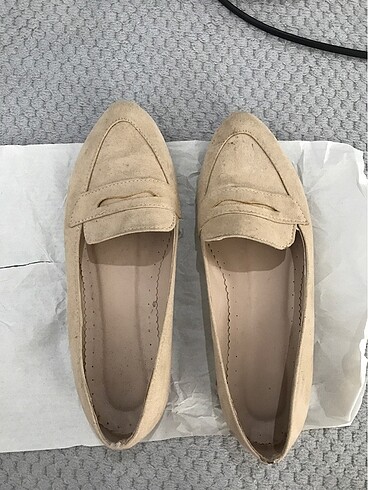 Bej Süet Loafer Babet Ayakkabı