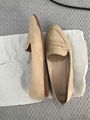 39 Beden Bej Süet Loafer Babet Ayakkabı