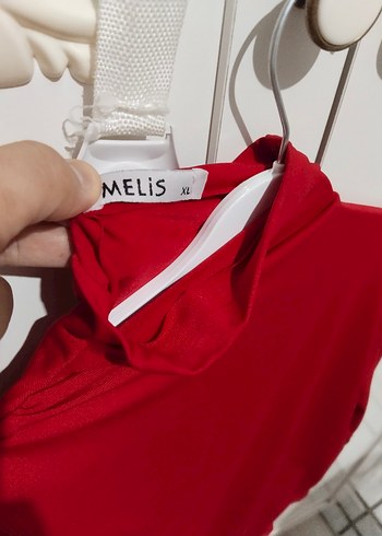 Kırmızı, Yüksek Yakalı, Uzun Kollu Kadın Bluz - Görsel 3