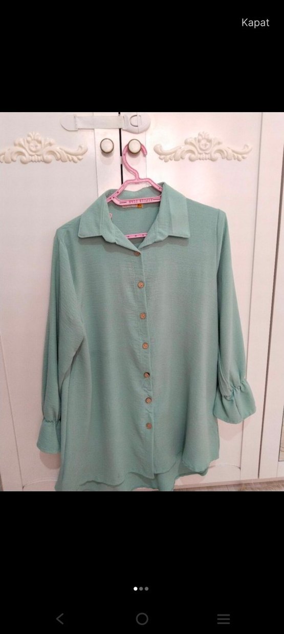 Düğmeli, Uzun Kollu, Gevşek Kesim Kadın Gömlek - Görsel 2