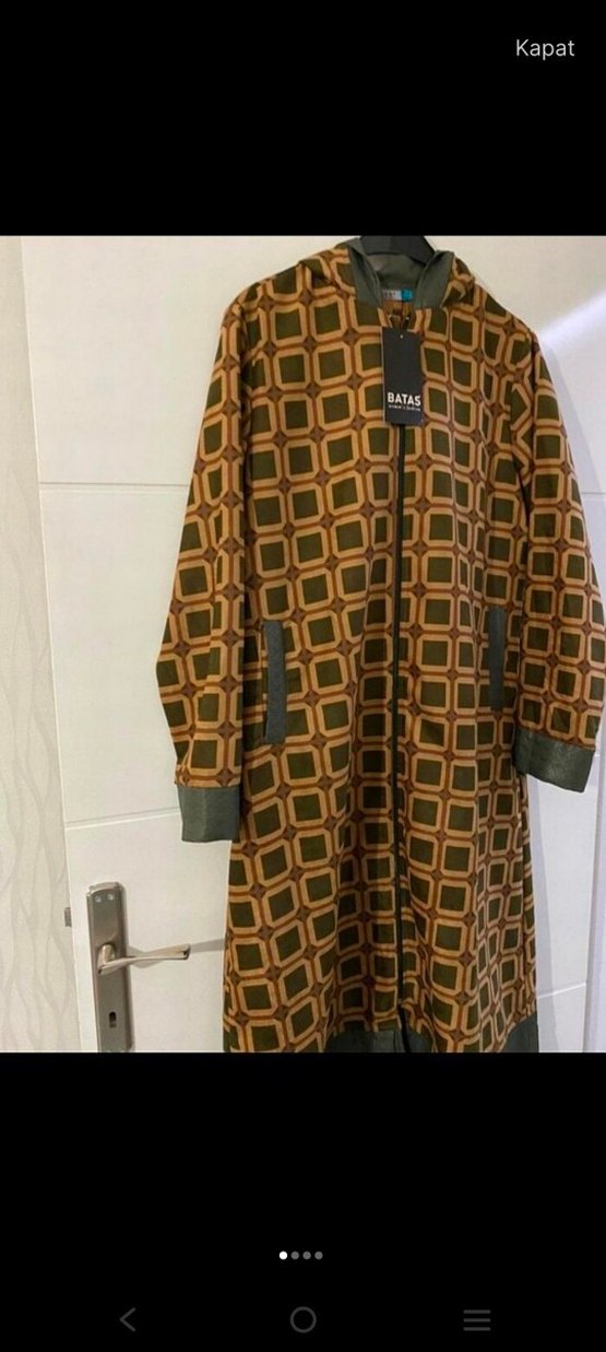 Kadın Uzun Kareli Kahverengi Düğmeli Kaban - Görsel 2