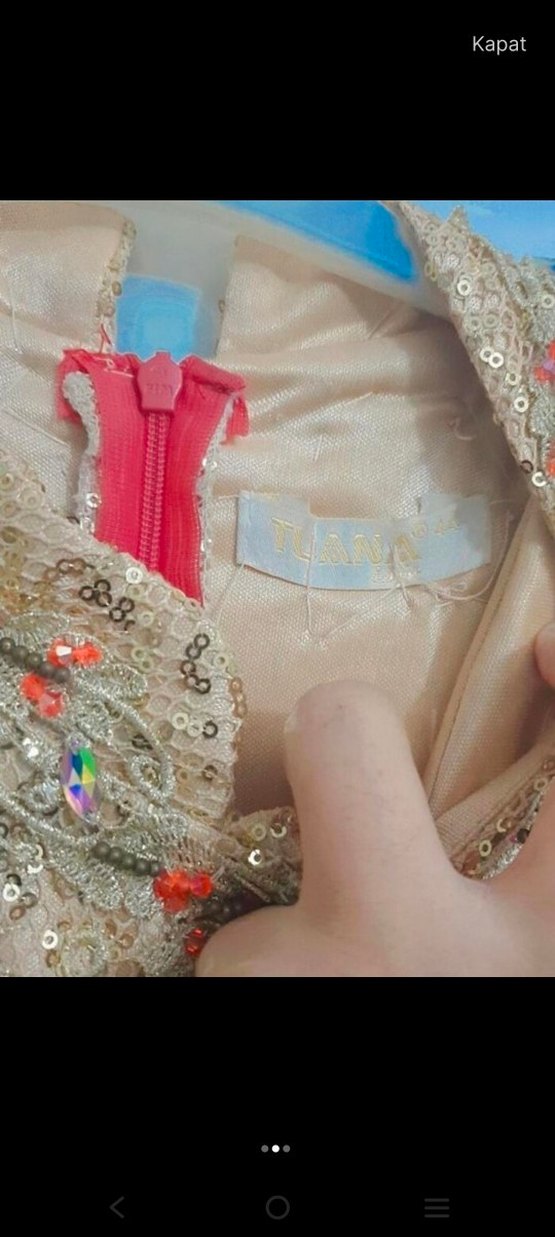 Altın İşlemeli Uzun Kollu Uzun Abiye Elbise - Görsel 2