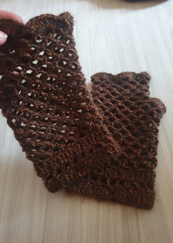 Kahverengi Örgü Bohem Kadın Eldiveni - Görsel 5