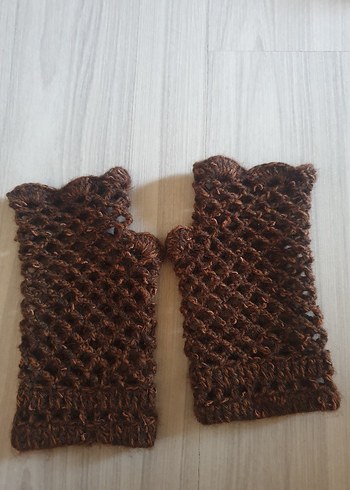 Kahverengi Örgü Bohem Kadın Eldiveni - Görsel 4