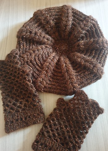 Kahverengi Örgü Bohem Kadın Eldiveni - Görsel 2