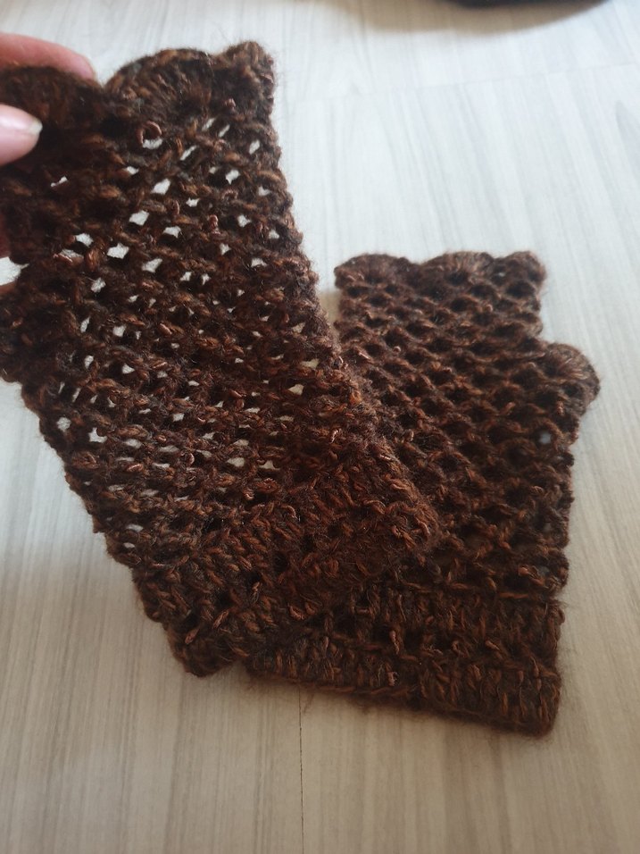 Kahverengi Örgü Bohem Kadın Eldiveni - Görsel 5