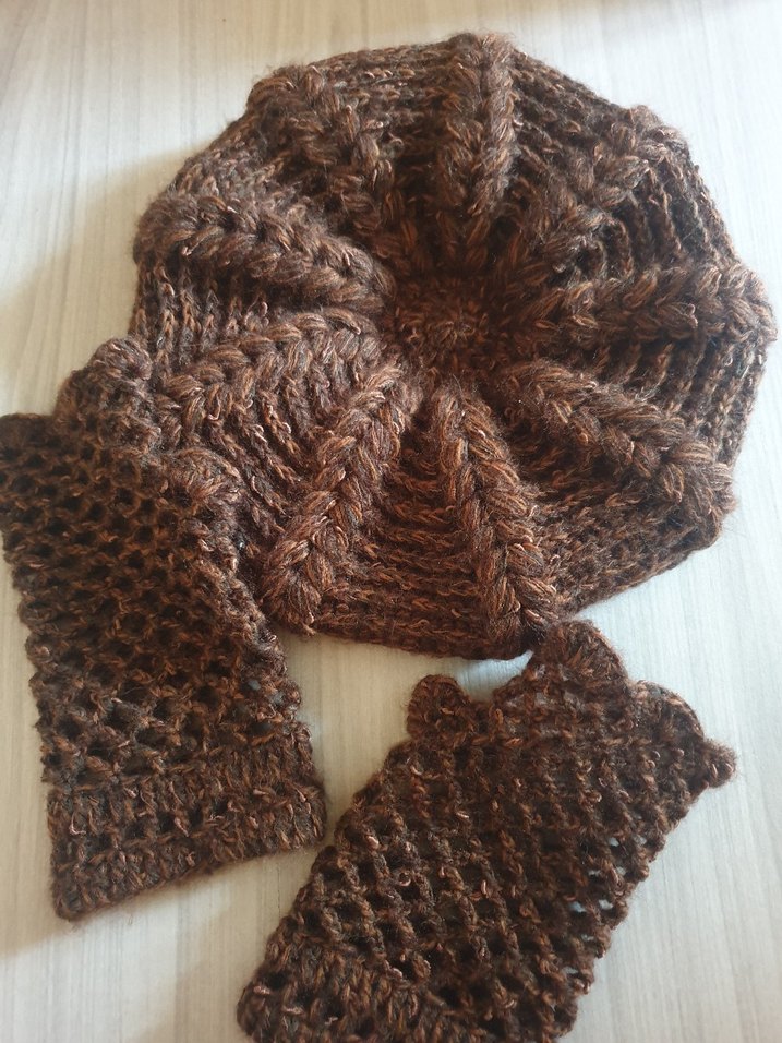 Kahverengi Örgü Bohem Kadın Eldiveni - Görsel 2