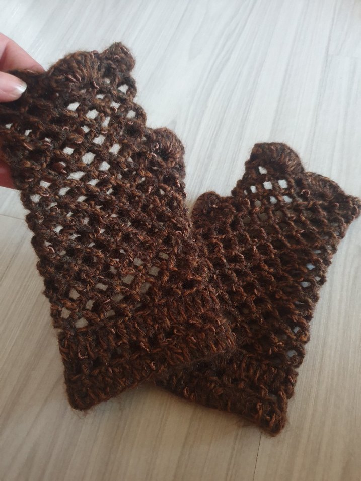 Kahverengi Örgü Bohem Kadın Eldiveni - Görsel 3