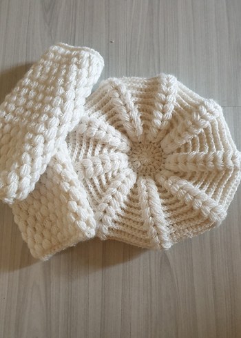 Beyaz Örgü Bohem Bere - Görsel 9