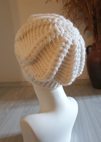 Beyaz Örgü Bohem Bere - Görsel 5