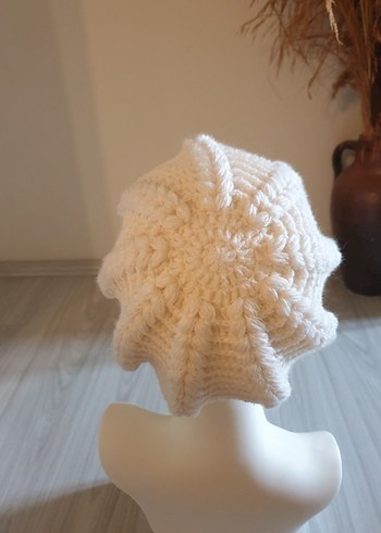 Beyaz Örgü Bohem Bere - Görsel 8