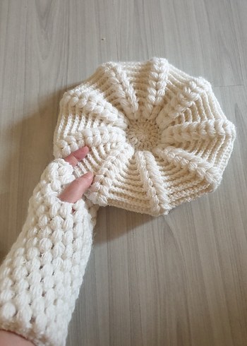 Beyaz Örgü Bohem Bere - Görsel 6