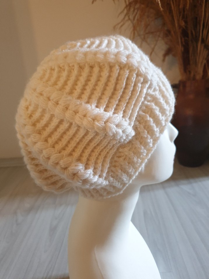 Beyaz Örgü Bohem Bere - Görsel 4