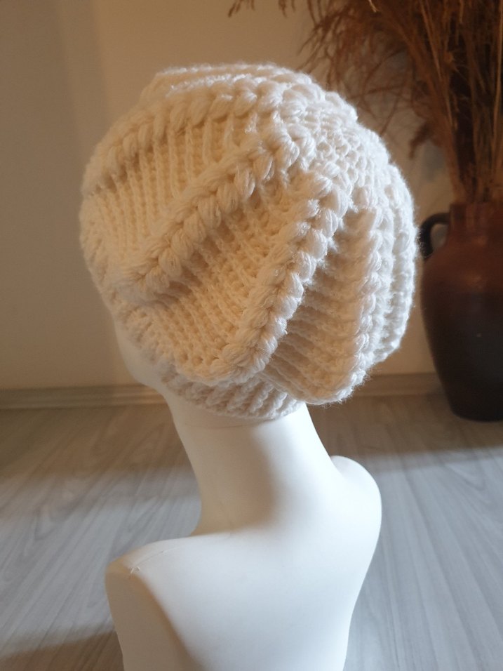 Beyaz Örgü Bohem Bere - Görsel 5