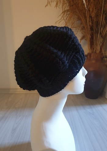 Siyah Örgü Kadın Bere - Görsel 6