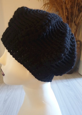 Siyah Örgü Kadın Bere - Görsel 8