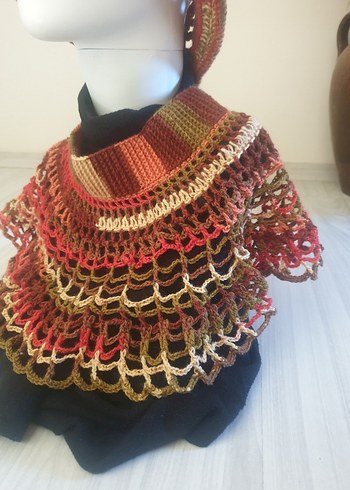 Renkli Volanlı Kadın Örgü yaka aksesuarı - Görsel 12