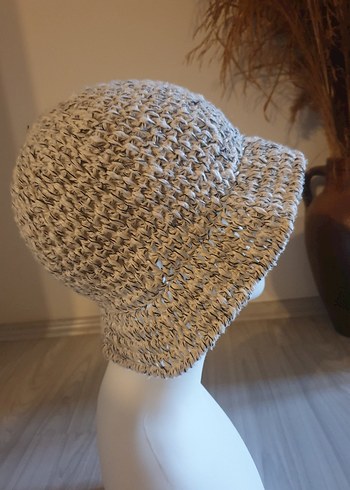 Bej Gri Örgü Bohem Kadın Şapka - Görsel 8